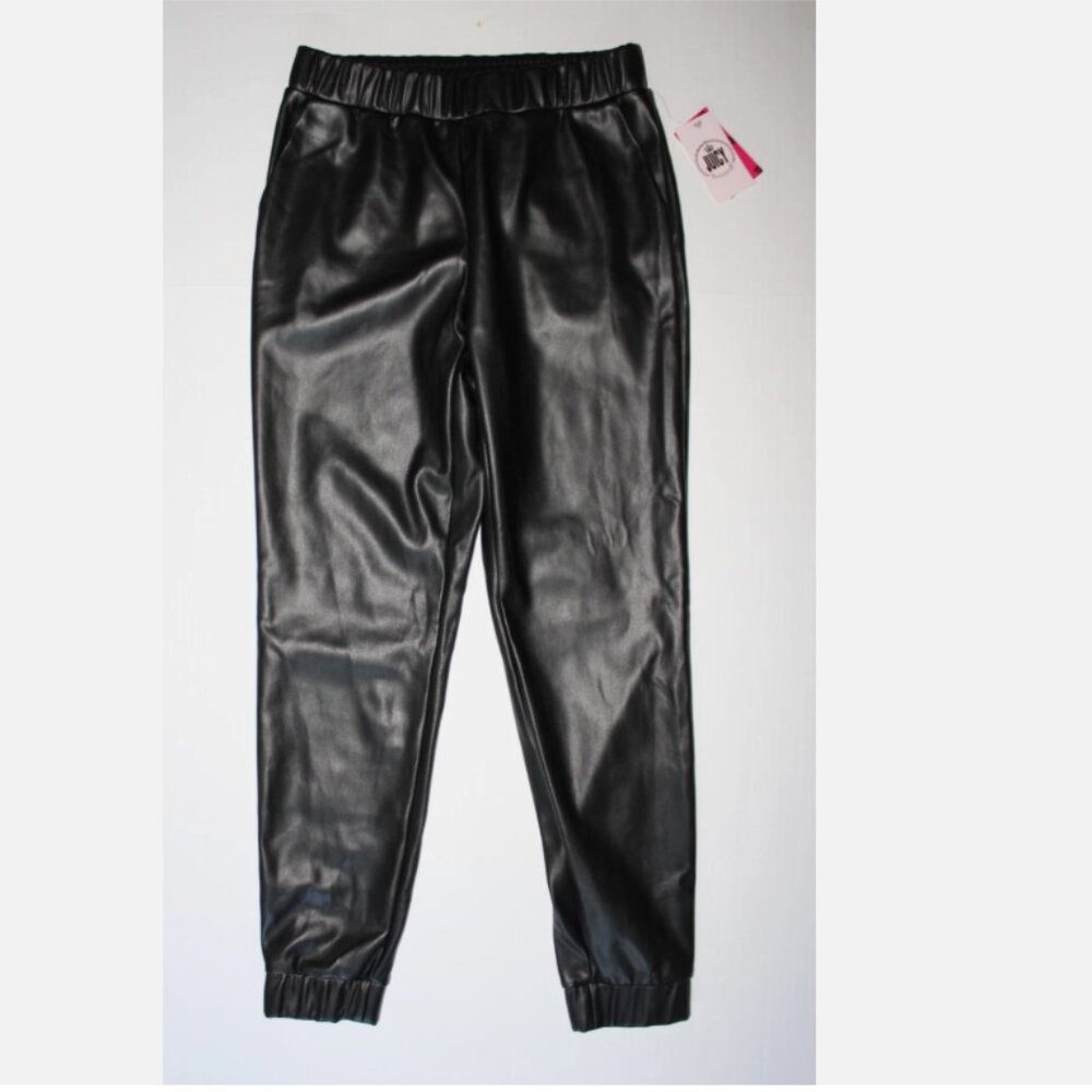 Black Pleather Pants Sz S Stretch Waist and Cuffs Faux Leather NWT Juicy Couture